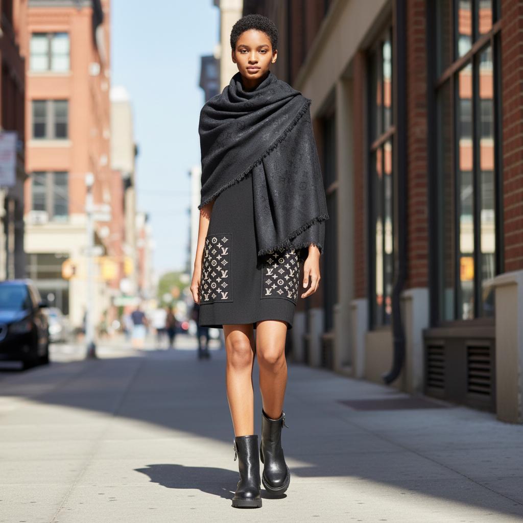 LOUIS VUITTON ルイヴィトン モノグラム ストール ブラック