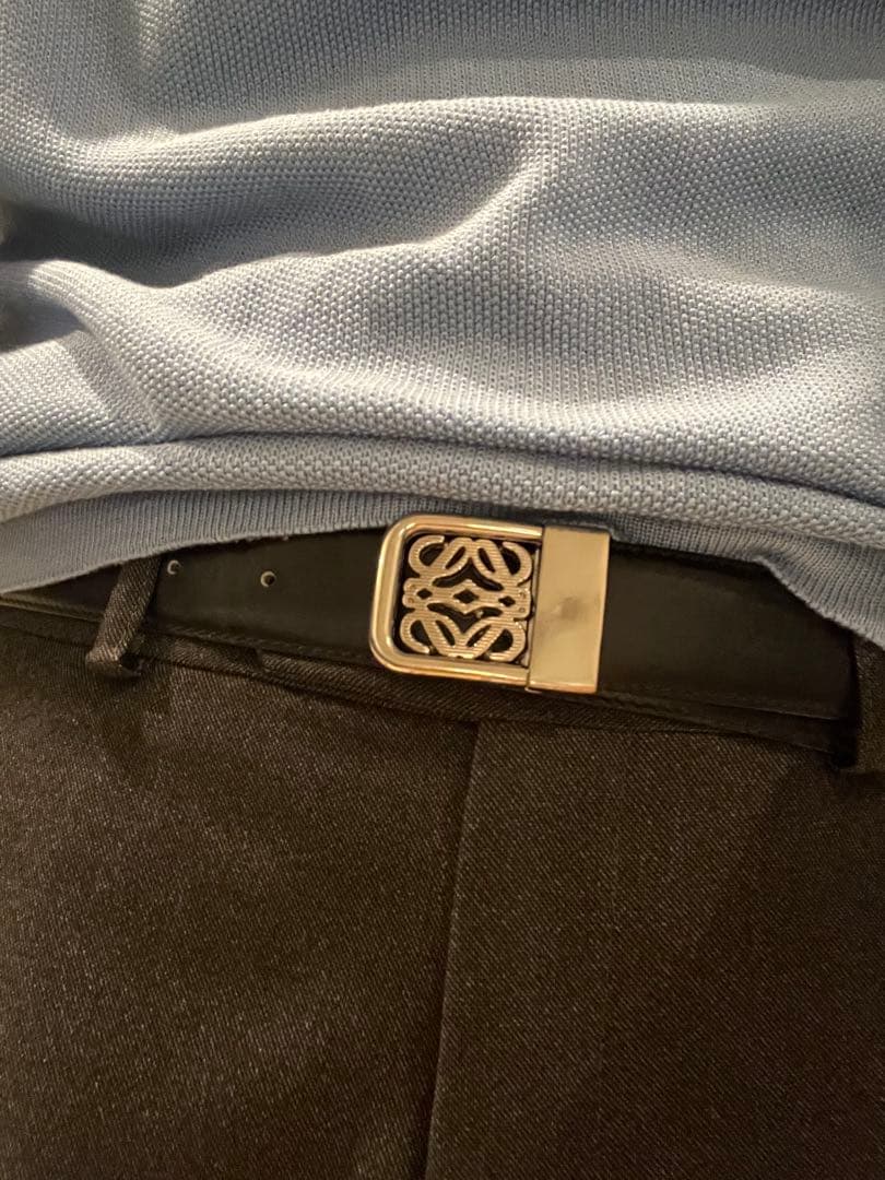 ロエベ　ベルト　アナグラム　バックル 黒レザーベルト　シルバー