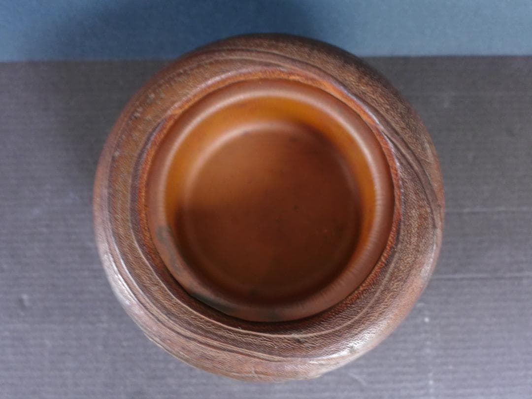 時代物　小型手あぶり火鉢　桑の木一刀彫 蒔絵　古道具　アンティーク　骨董