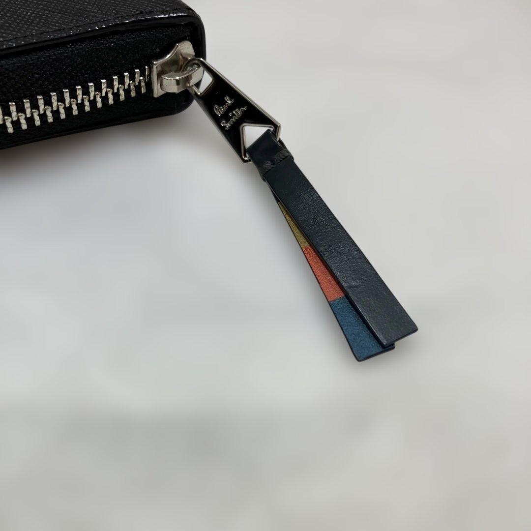 未使用級現行モデル 長財布 ブライトストライププラー 黒 ラウンドジップ