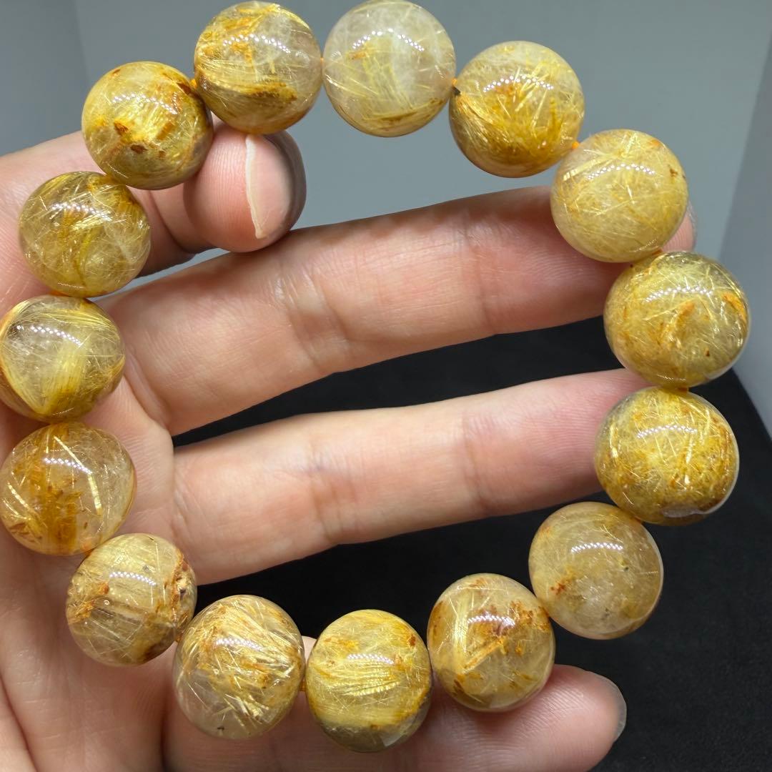 □107 大玉 ブレスレット ゴールドタイチン ルチルクォーツ□