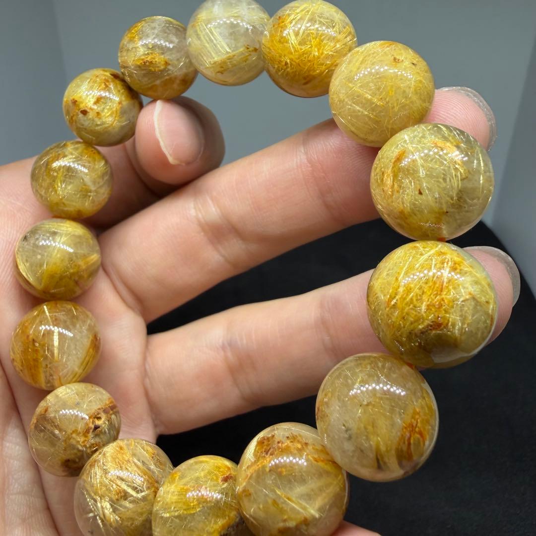 □107 大玉 ブレスレット ゴールドタイチン ルチルクォーツ□