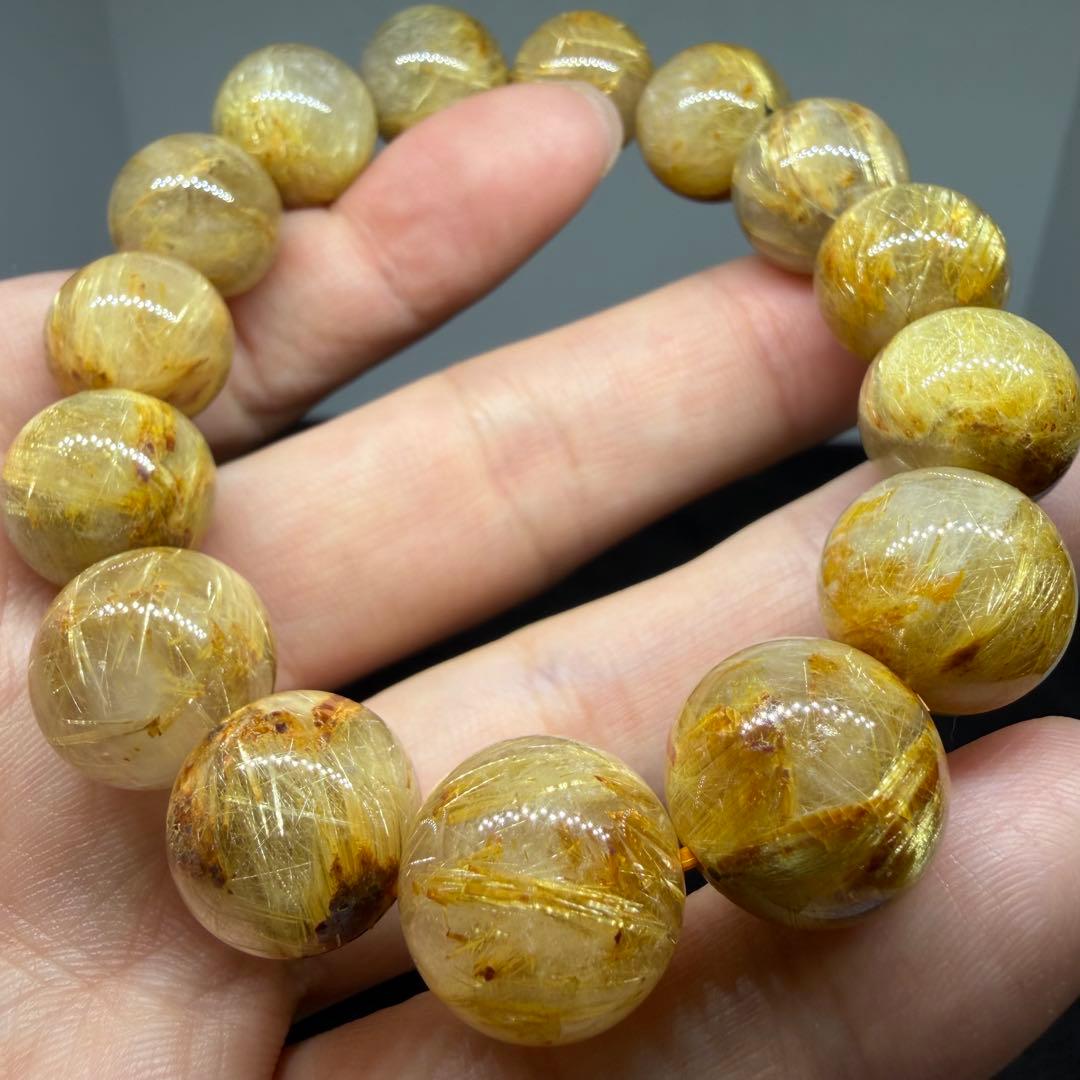 □107 大玉 ブレスレット ゴールドタイチン ルチルクォーツ□