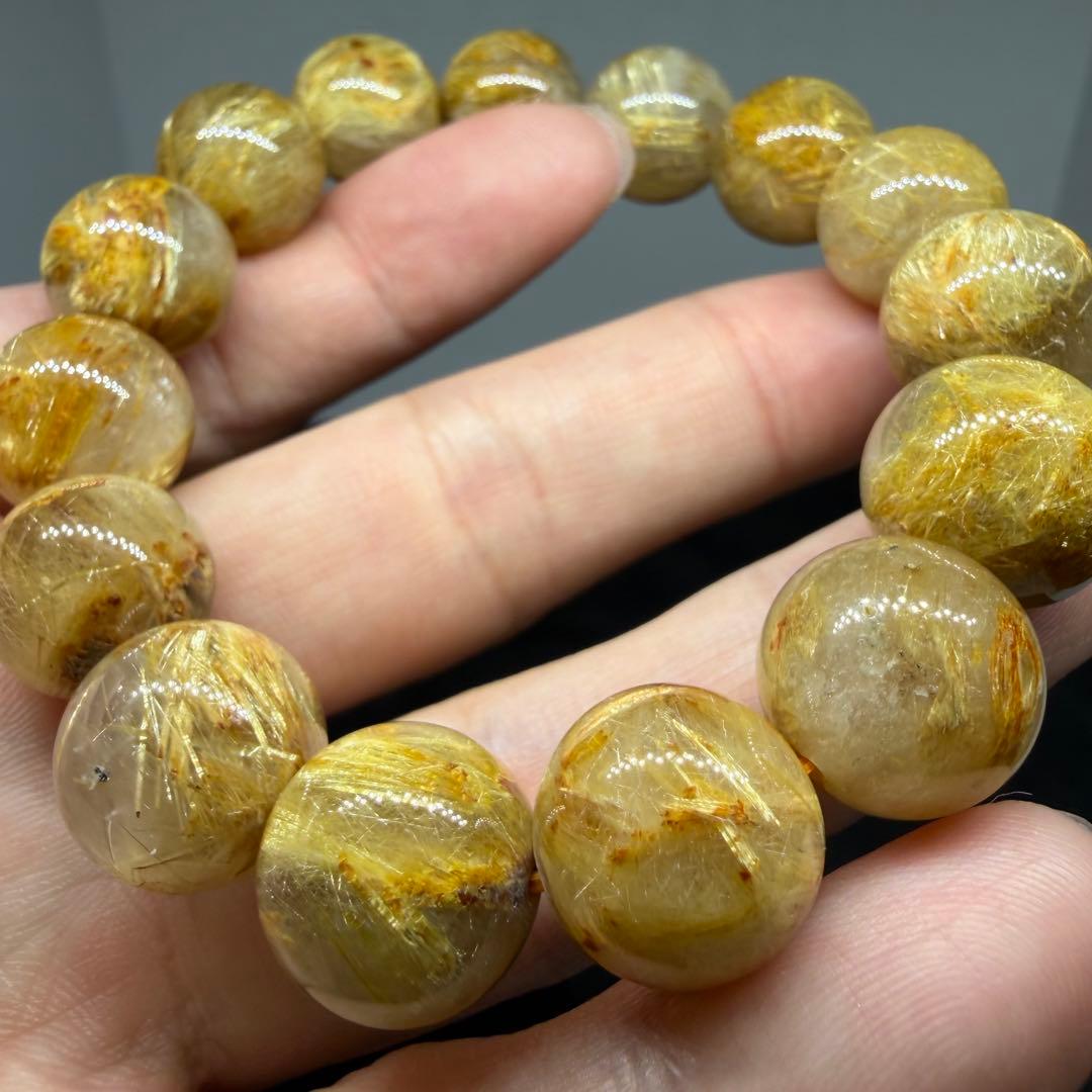 □107 大玉 ブレスレット ゴールドタイチン ルチルクォーツ□