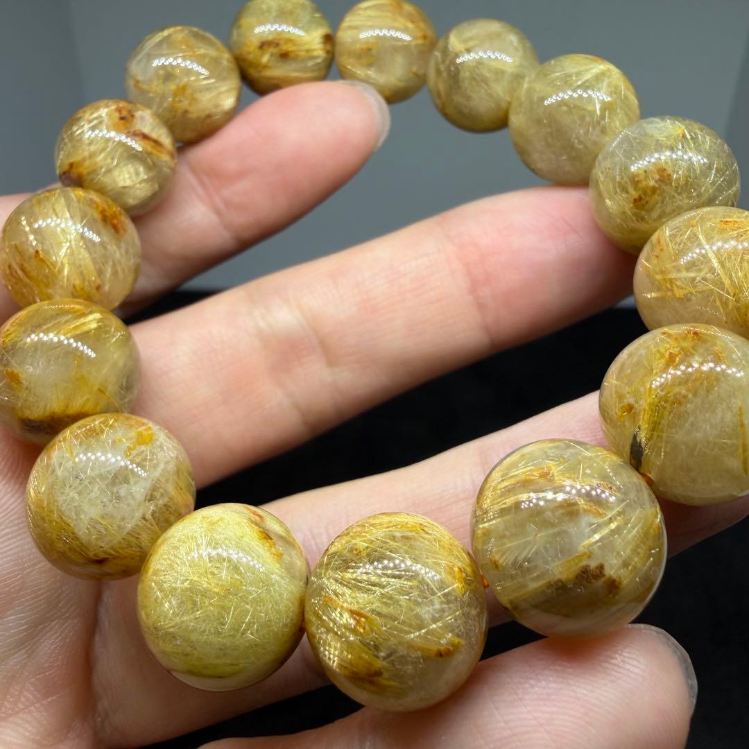 □107 大玉 ブレスレット ゴールドタイチン ルチルクォーツ□