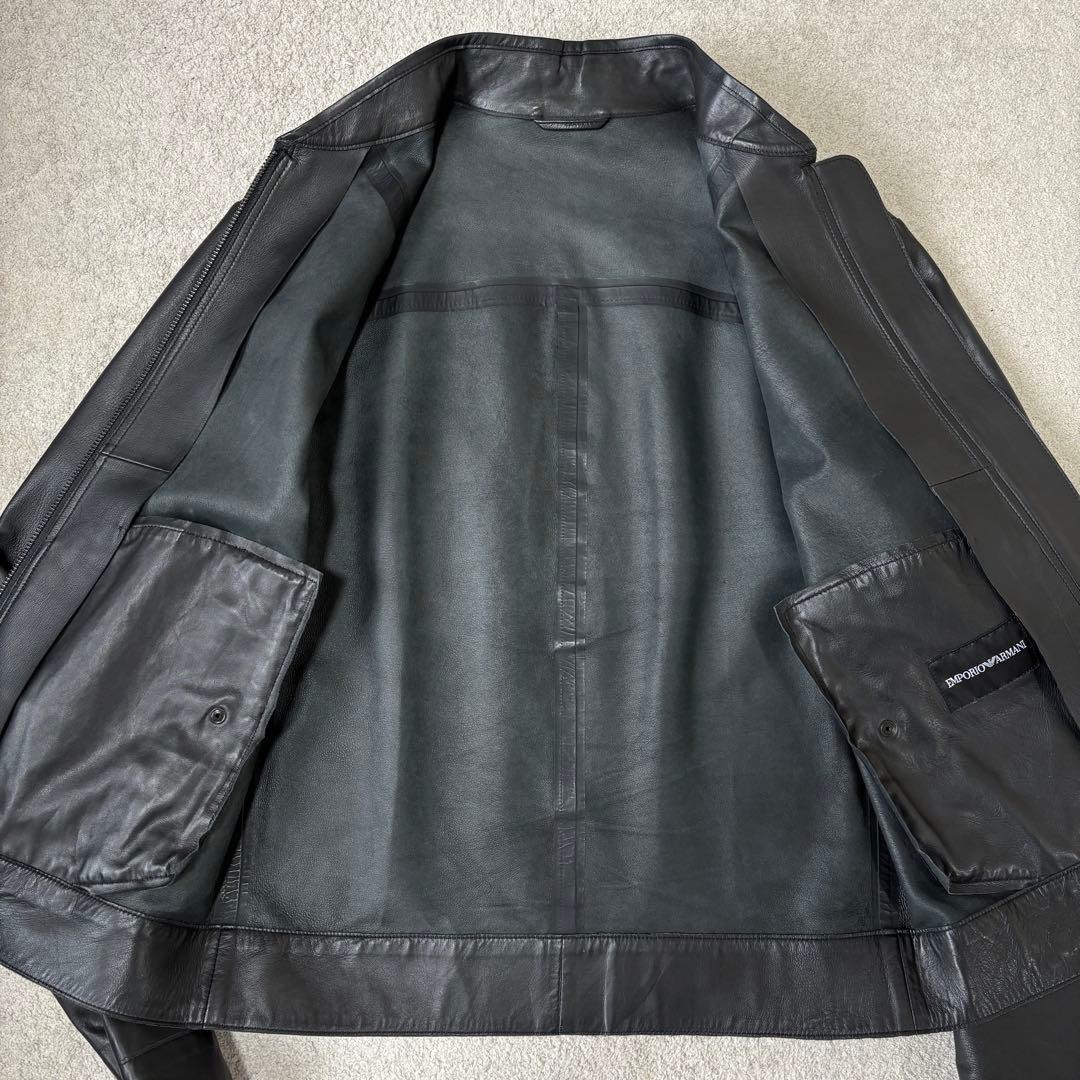 美品 エンポリオアルマーニ 黒タグ ラムレザージャケット ライダース シングル