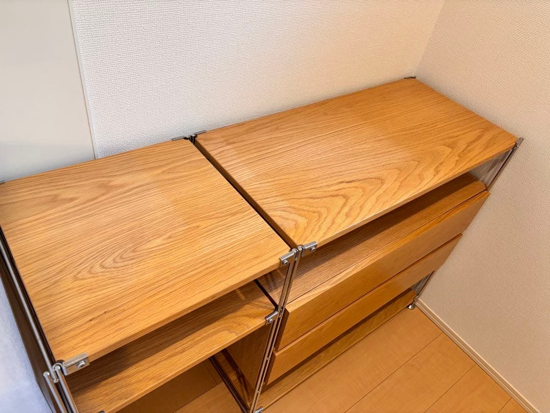【直接引き取り可】無印良品 スチールユニットシェルフ オーク材 引出し2段付
