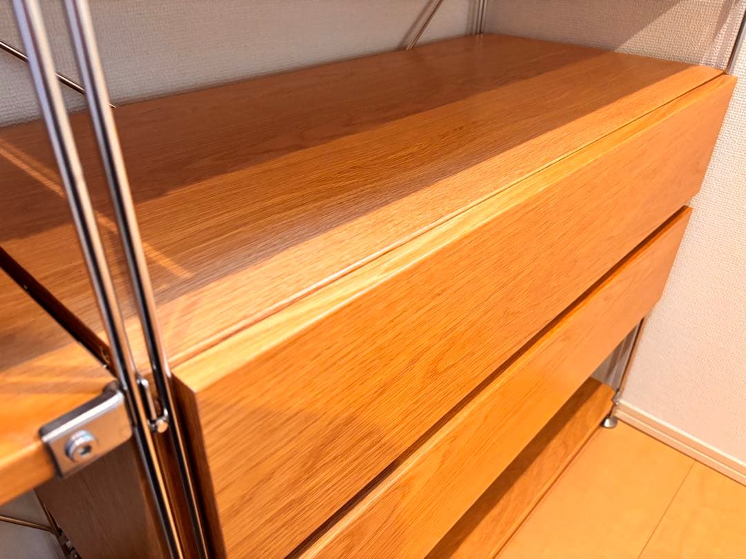 【直接引き取り可】無印良品 スチールユニットシェルフ オーク材 引出し2段付