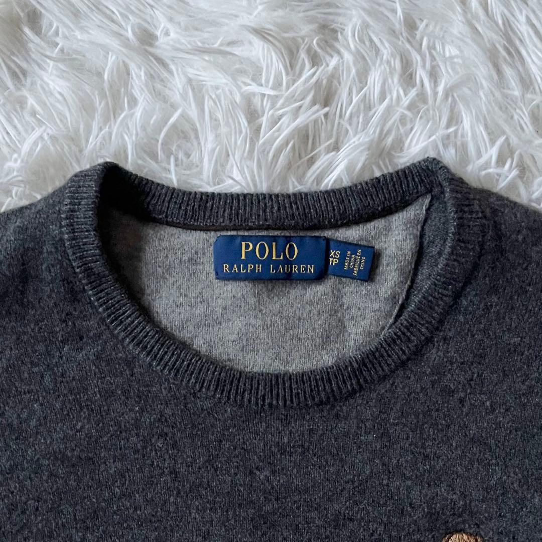 美品✨ ポロラルフローレン 長袖ニット ポロベア 刺繍 グレー クルーネック