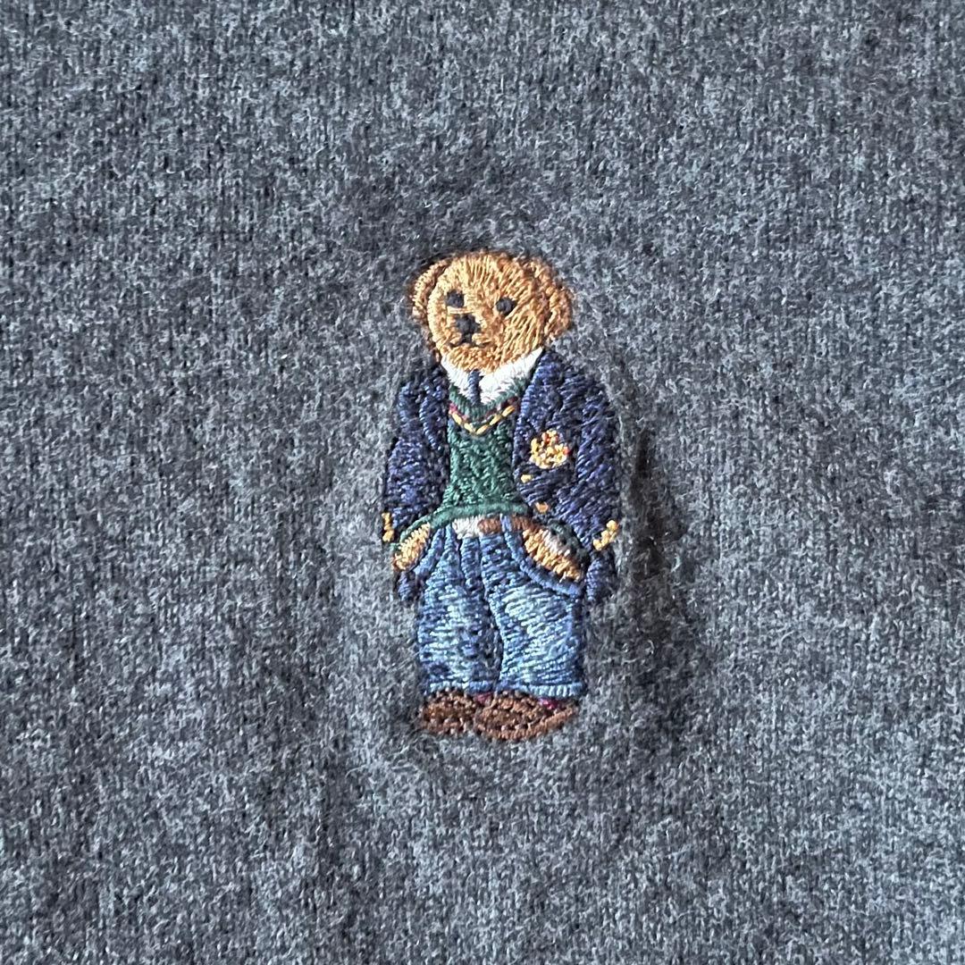 美品✨ ポロラルフローレン 長袖ニット ポロベア 刺繍 グレー クルーネック