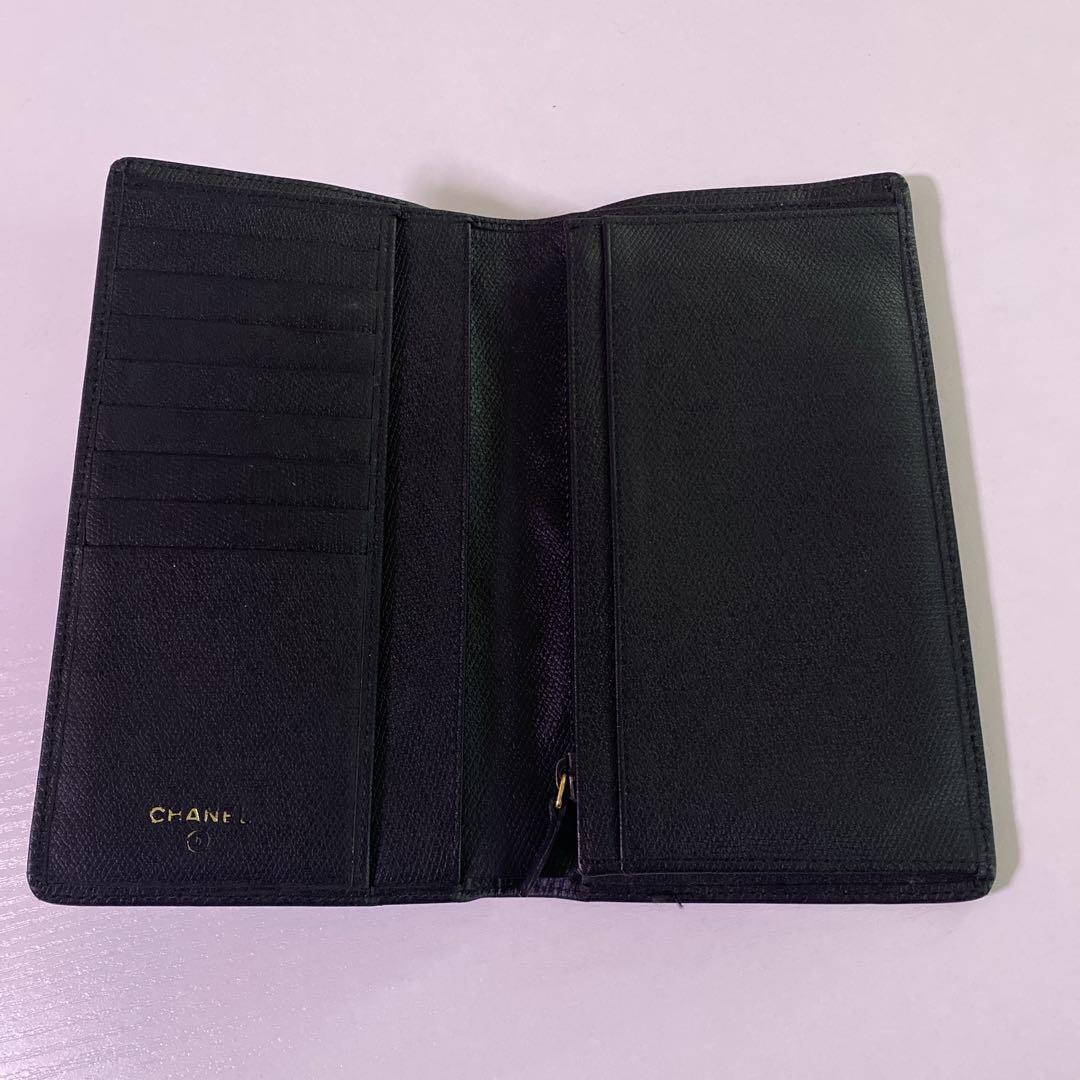 CHANEL ブラック レザー 長財布　ココボタン　シャネル