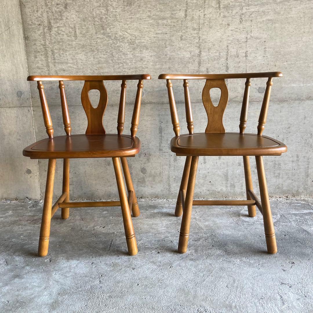 ウィンザーチェア 椅子 リビング ダイニング 2脚 座布団付 木製 家具 レトロ