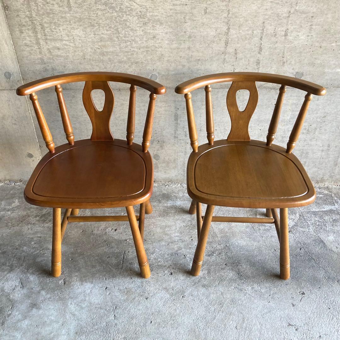 ウィンザーチェア 椅子 リビング ダイニング 2脚 座布団付 木製 家具 レトロ