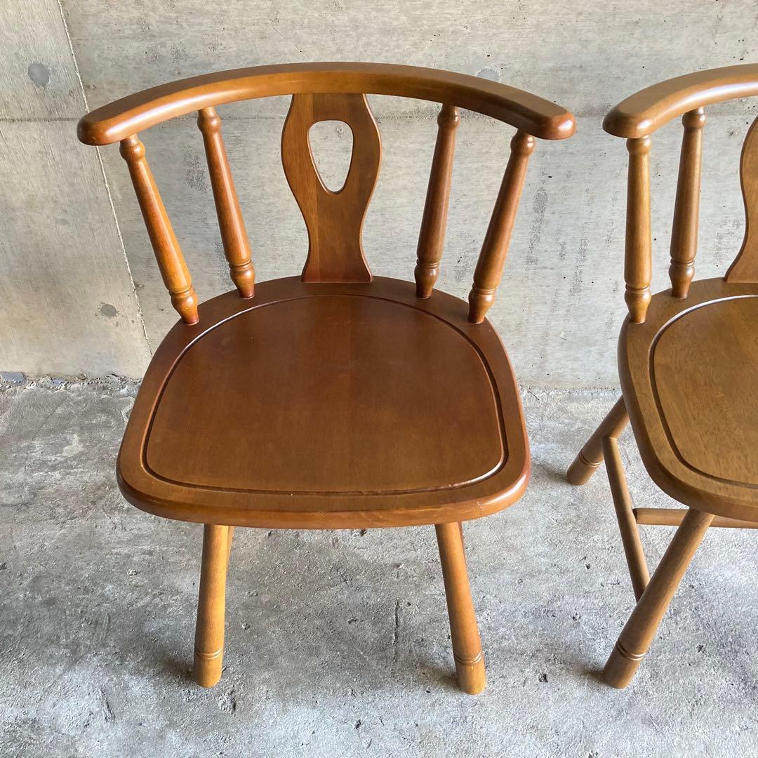 ウィンザーチェア 椅子 リビング ダイニング 2脚 座布団付 木製 家具 レトロ