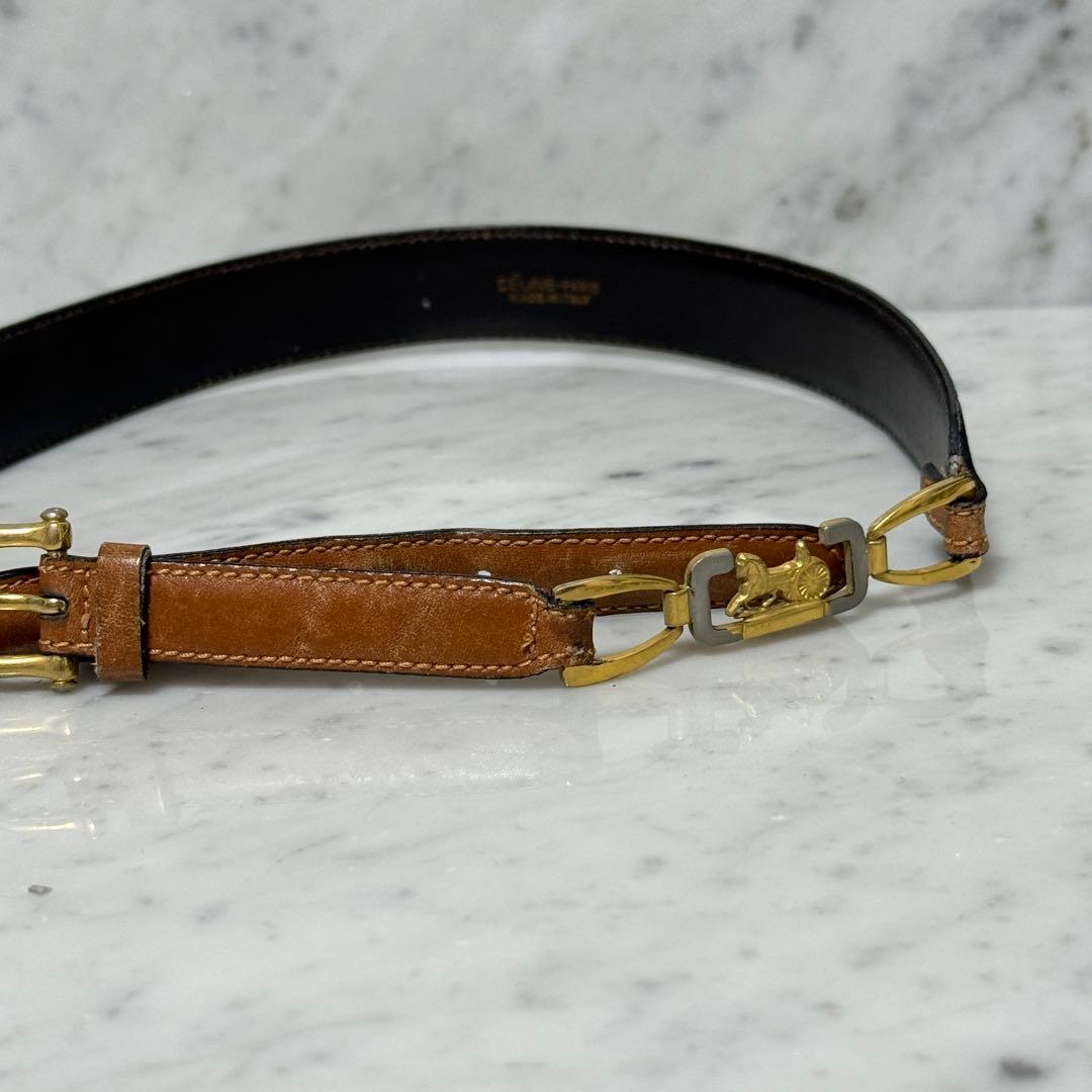 90s OLD CELINE セリーヌ ベルト 本革 馬車金具 ホース 細ベルト