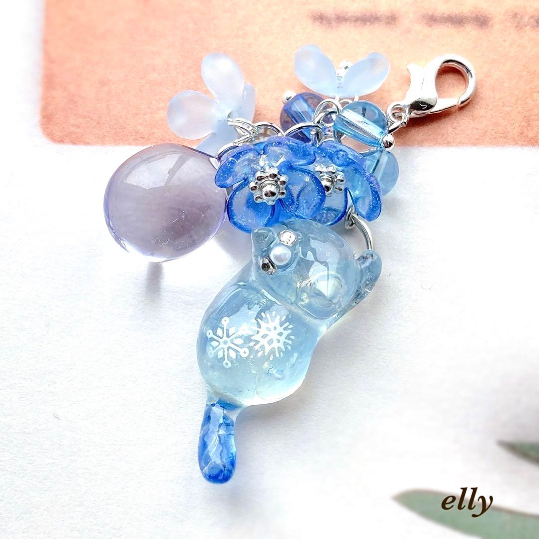 【ゼロ様】1593.天然石　タイガーアイ　雪の結晶　じゃれ猫　レジン　チャーム