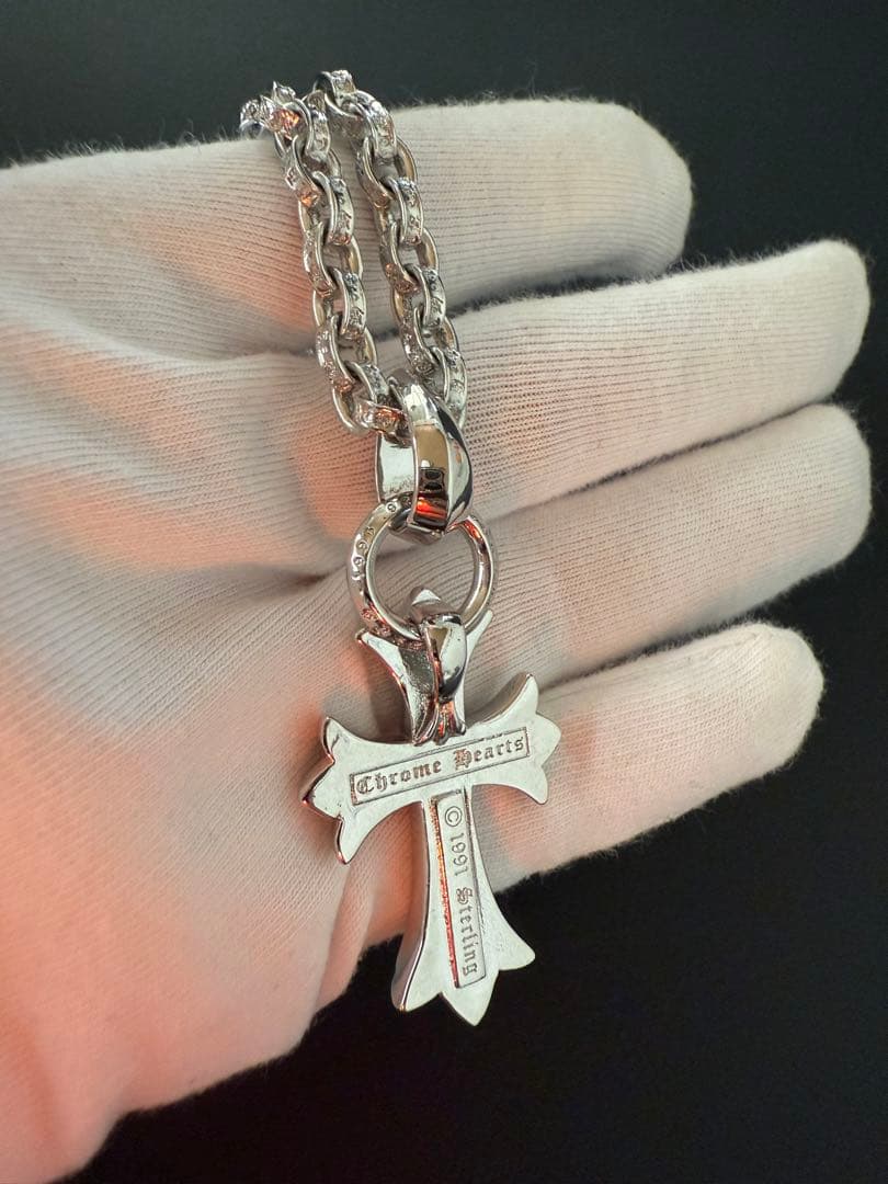 ペーパーチェーン　ダイヤ　クロスチャーム　ネックレス　50㎝　ラスト1点