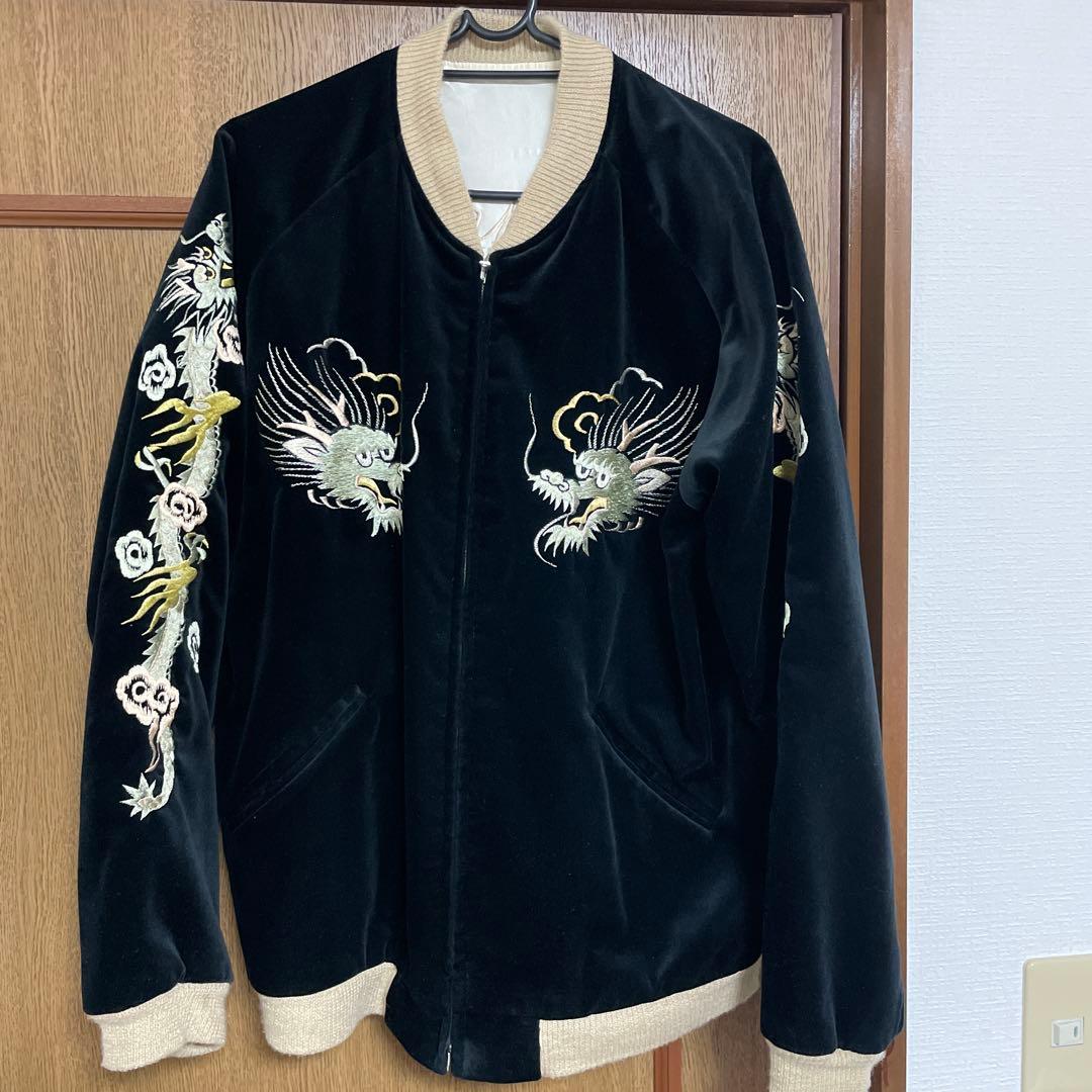 《稀少》別珍 中綿なし スカジャン GOLD 東洋 黒 M