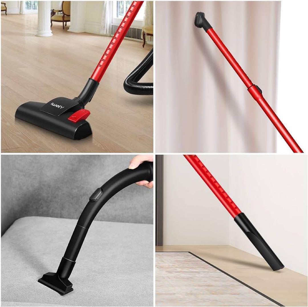 掃除機 キャニスター 20000Pa 超強力吸引 ハイパワー 小型 軽量 レッド