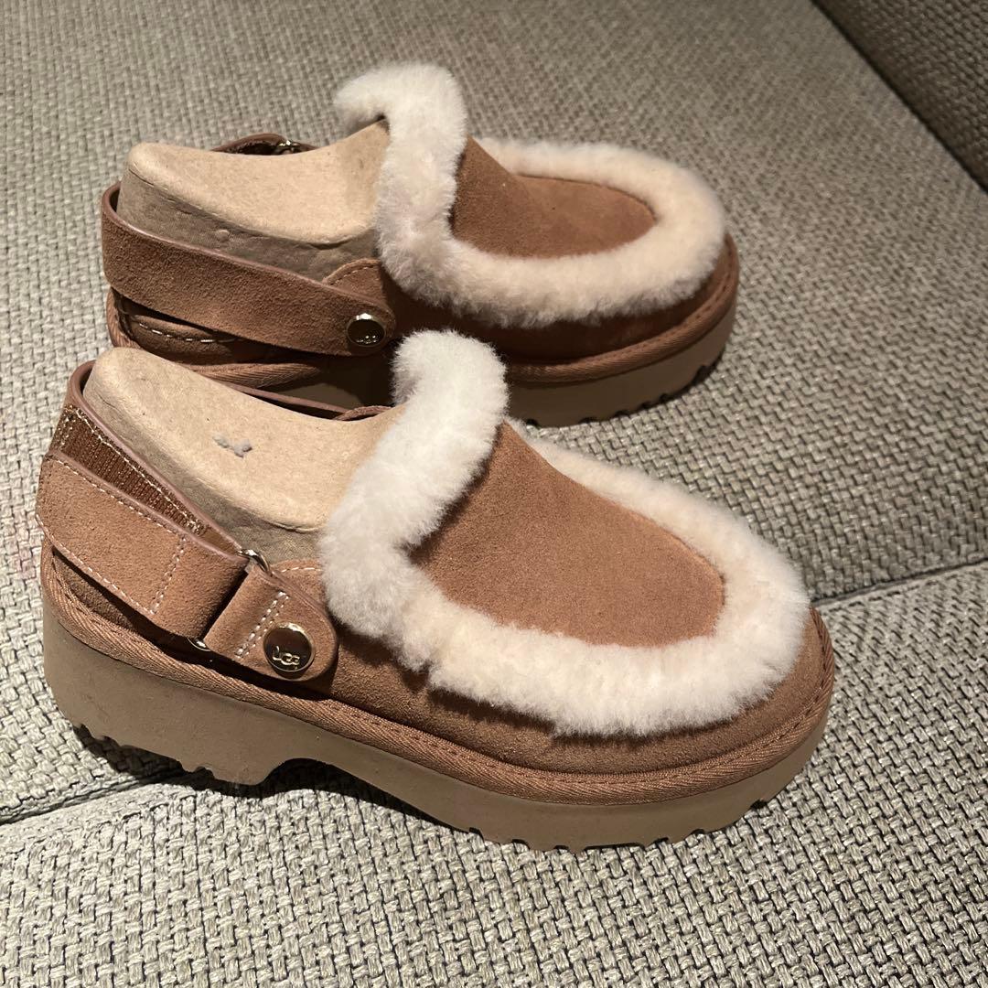UGG スエードファーサボサンダル ブラウン