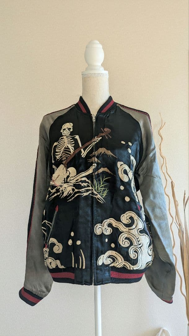 Script 花旅楽団　骸骨刺繍スカジャン　リバーシブルメンズMサイズ