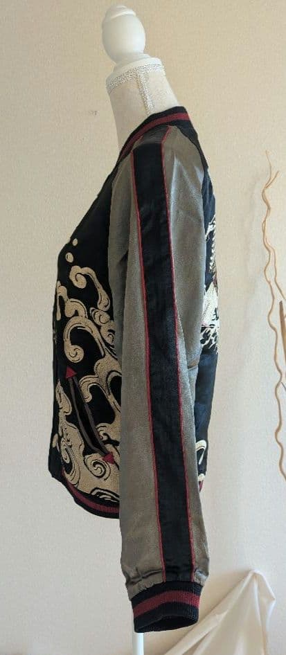 Script 花旅楽団　骸骨刺繍スカジャン　リバーシブルメンズMサイズ