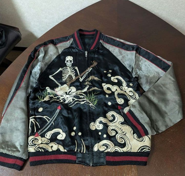 Script 花旅楽団　骸骨刺繍スカジャン　リバーシブルメンズMサイズ