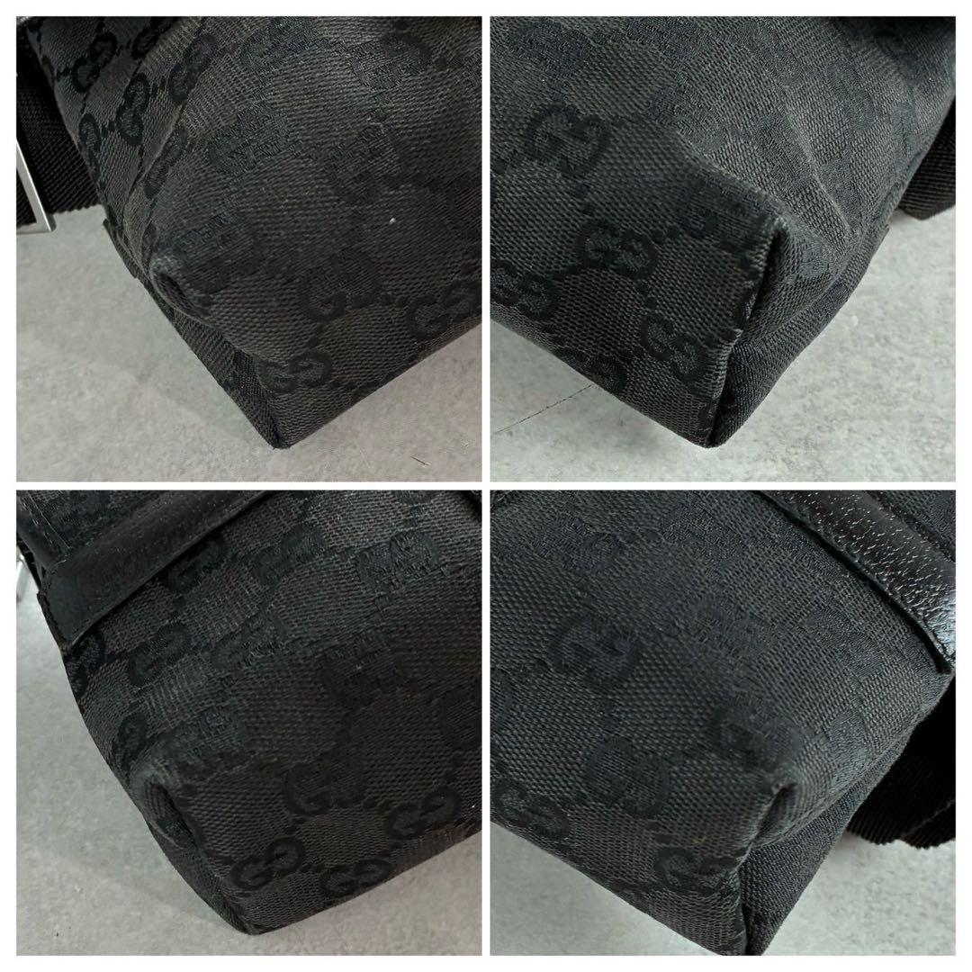 極美品/希少色 グッチ GG キャンバス ボディバッグ レザー ブラック 総柄