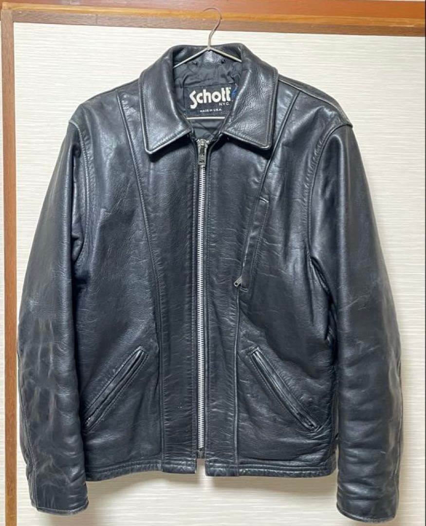 Schott ブラックレザーシングルライダースジャケット