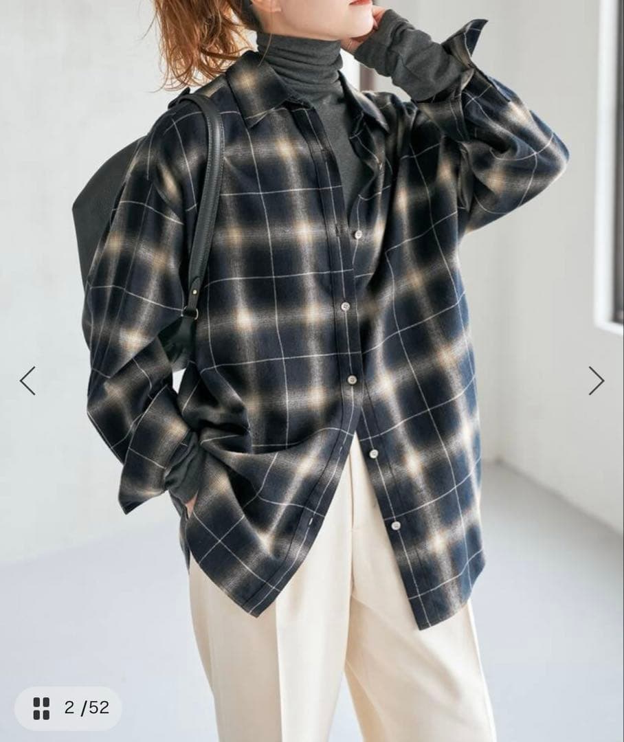 スピックアンドスパン/メタルボタンオンブレーチェックルーズシャツ