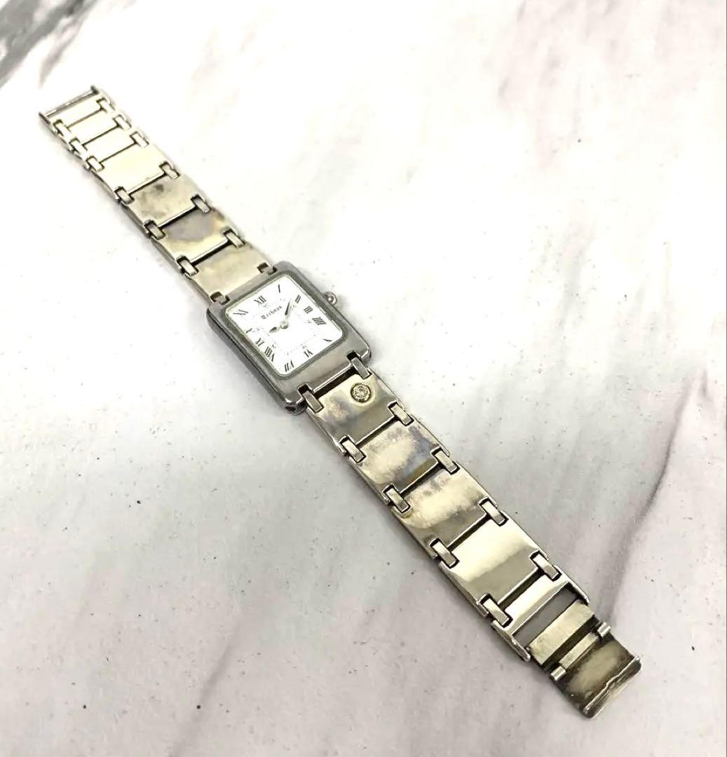 +【希少】テクノスクォーツ腕時計　シルバー925銀無垢　ワンポイントダイヤ