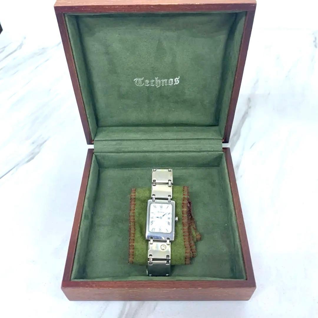 +【希少】テクノスクォーツ腕時計　シルバー925銀無垢　ワンポイントダイヤ