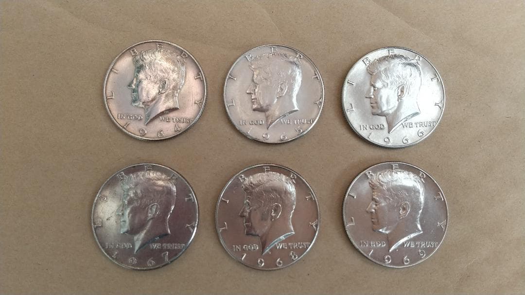 ケネディハーフダラー銀貨×6枚 1964年～1969年①