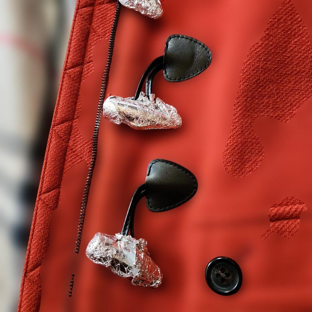 BURBERRYオレンジ ダッフルコートフード一体型ノバチェック