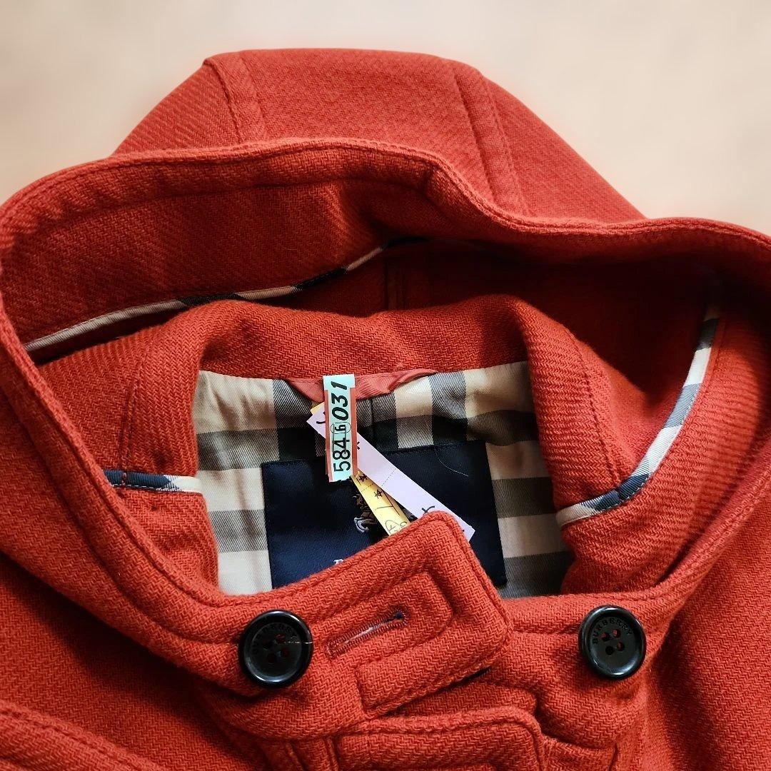 BURBERRYオレンジ ダッフルコートフード一体型ノバチェック