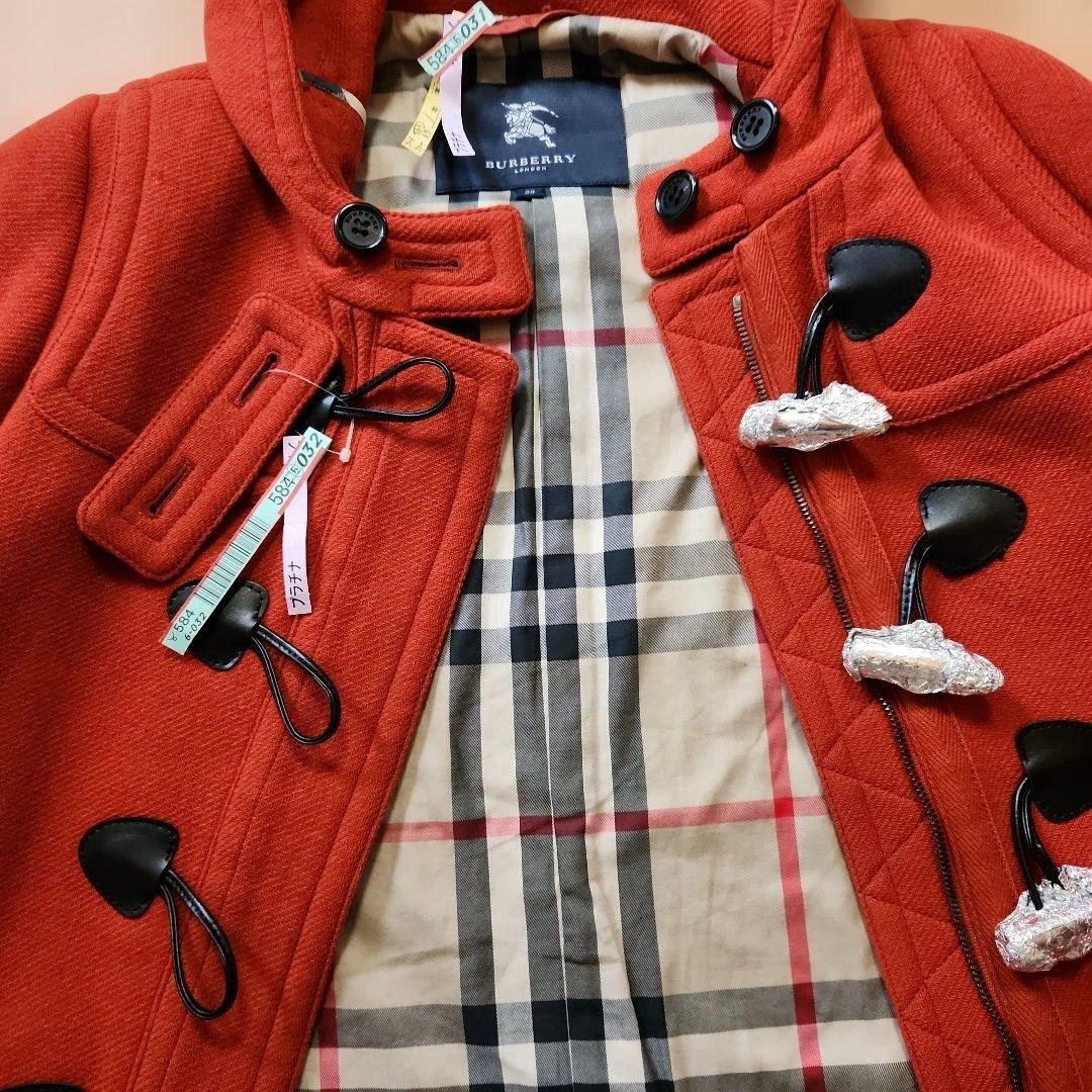 BURBERRYオレンジ ダッフルコートフード一体型ノバチェック