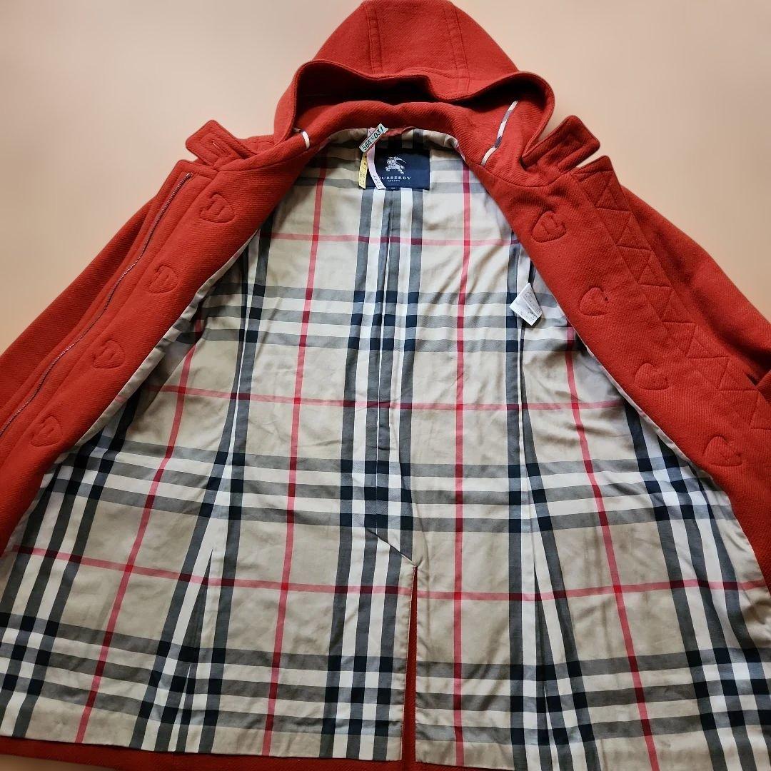 BURBERRYオレンジ ダッフルコートフード一体型ノバチェック
