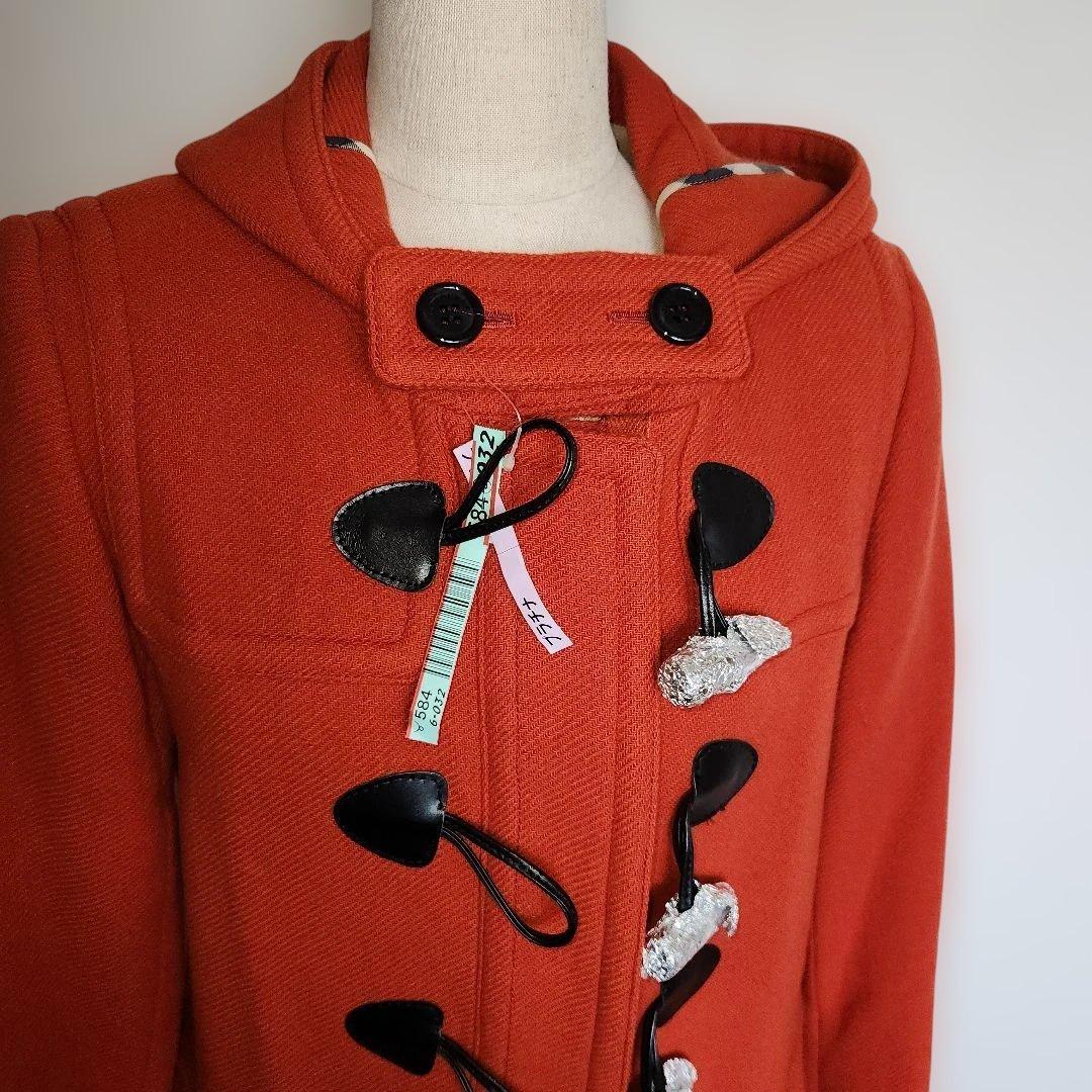 BURBERRYオレンジ ダッフルコートフード一体型ノバチェック