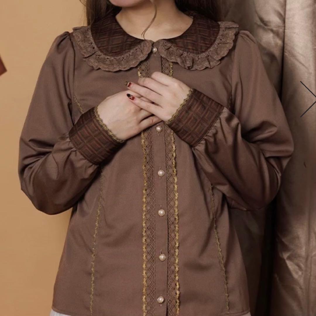 【期間限定出品】Chalmiere ボンボンショコラ チョコレート柄衿ブラウス