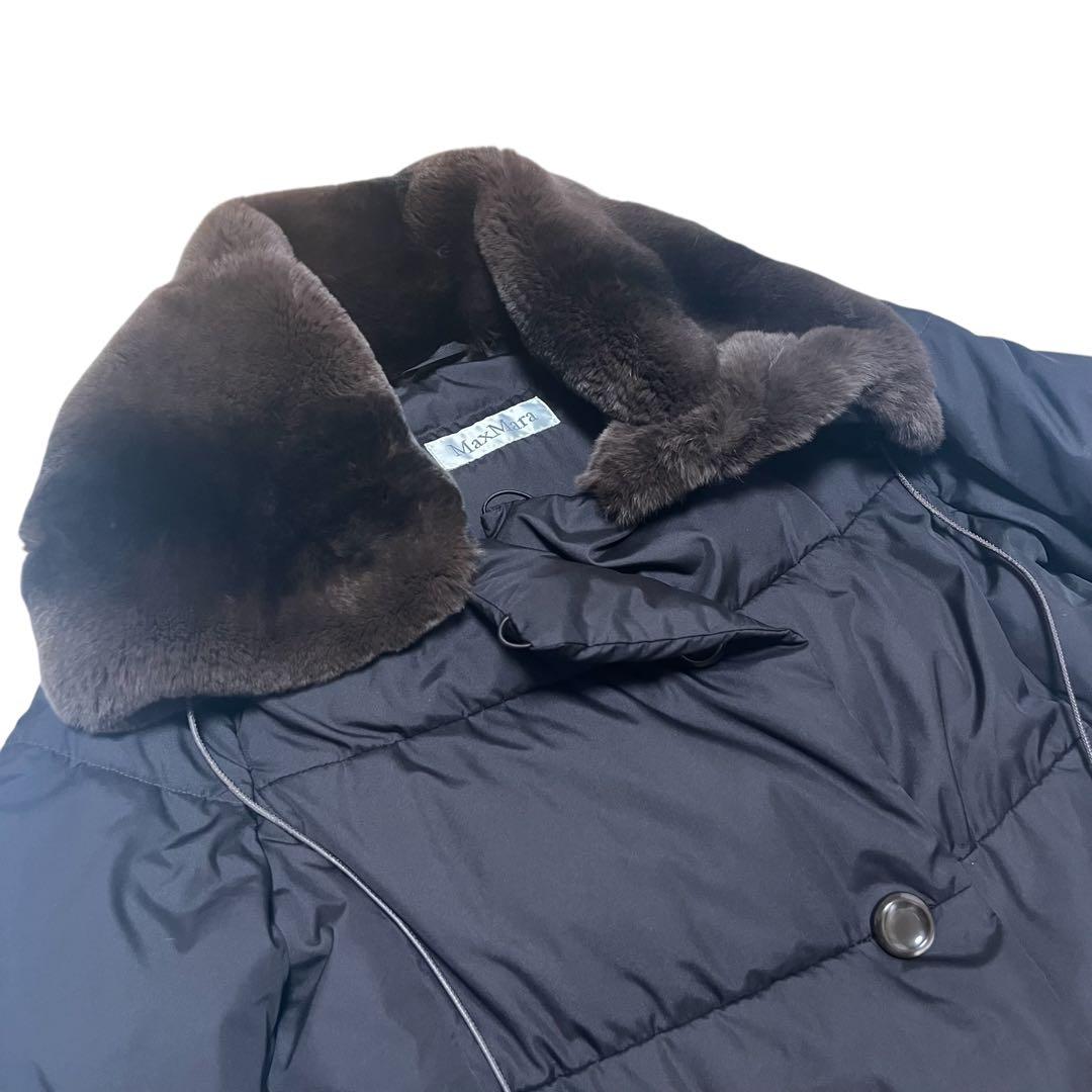 美品✨MaxMara ダウンコート　ロング　白タグ　ラビットファー　ブラウン