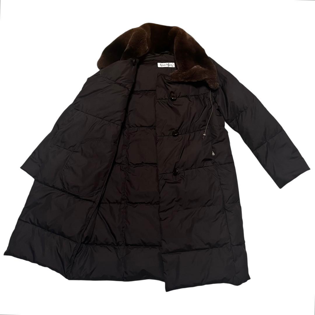 美品✨MaxMara ダウンコート　ロング　白タグ　ラビットファー　ブラウン