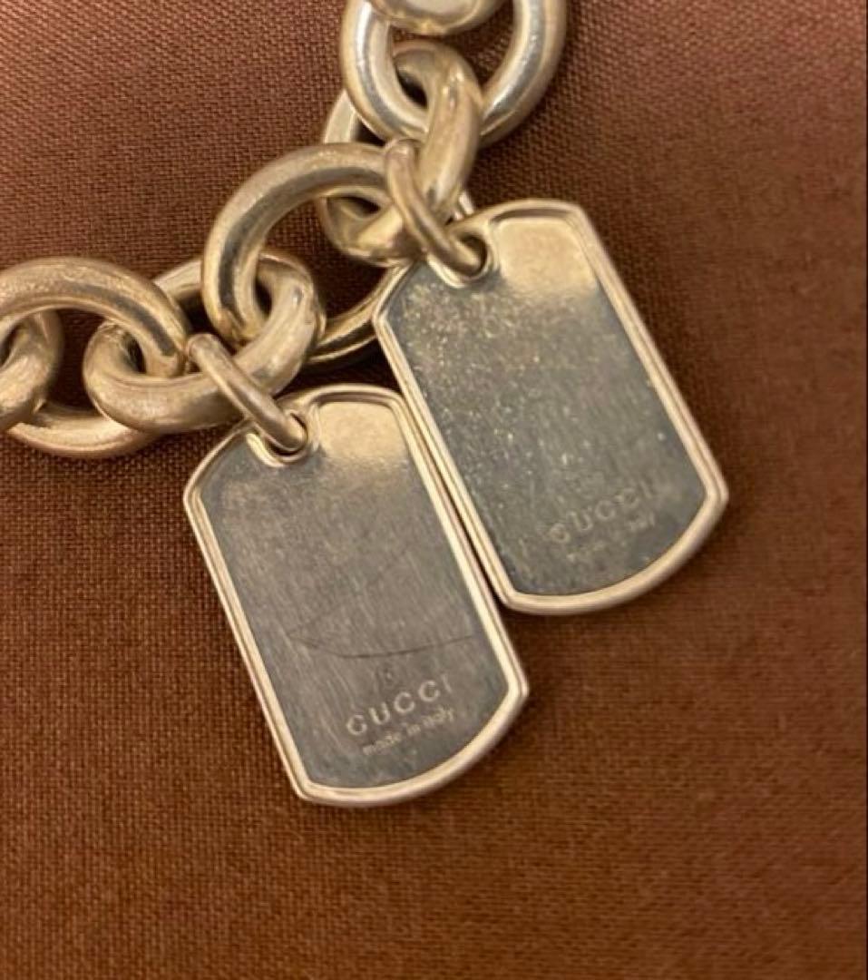 【美品】GUCCI シルバー925チェーンブレスレット ダブルドッグタグ