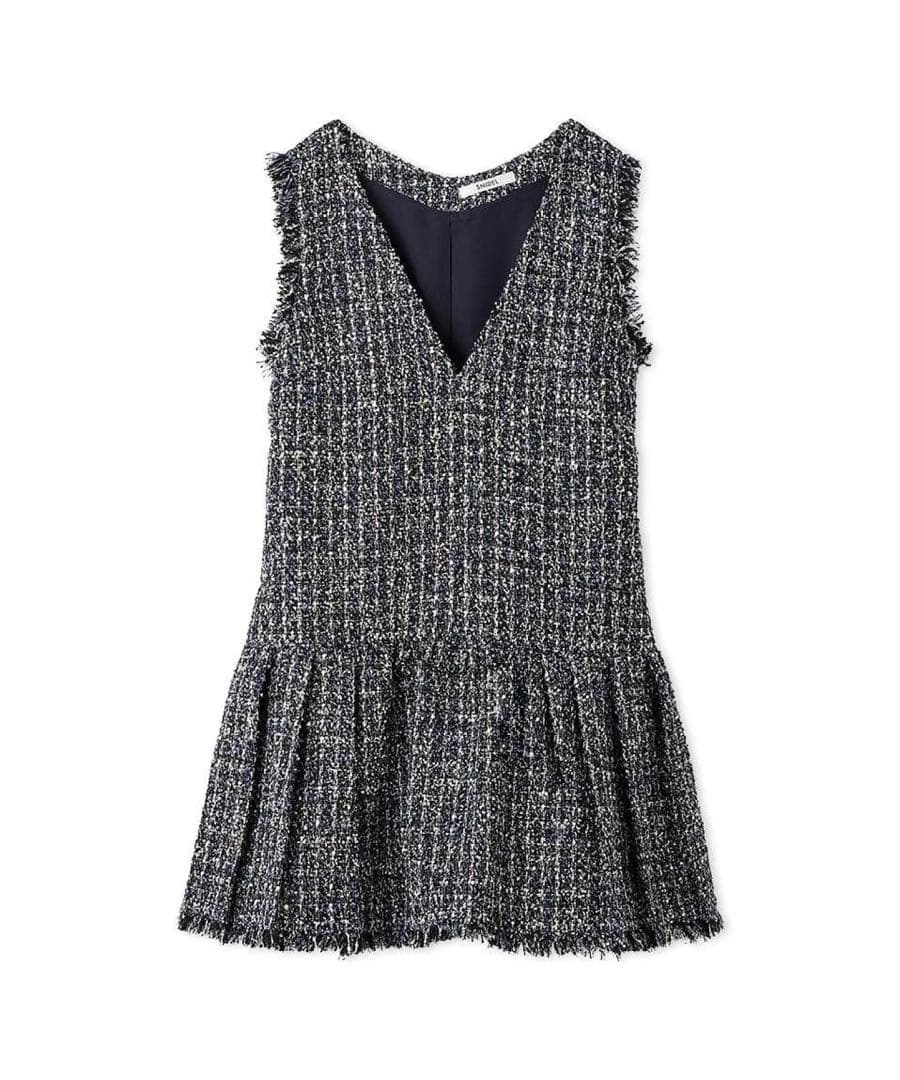 SNIDEL Vネックツイードジャンスカ【カンヘウォン着用】 ネイビー