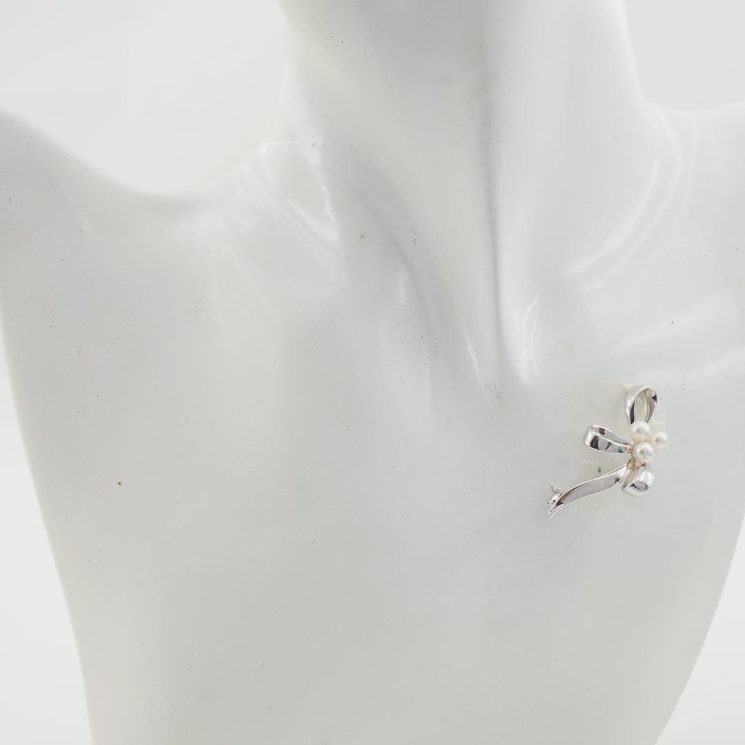 ミキモト ブローチ アコヤ真珠 パール 4.0-4.6mm リボン シルバー