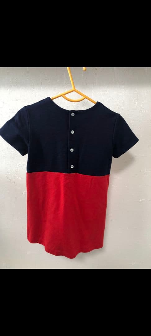 【美品】GUCCIボウタイ付き半袖ワンピース ネイビー/レッド