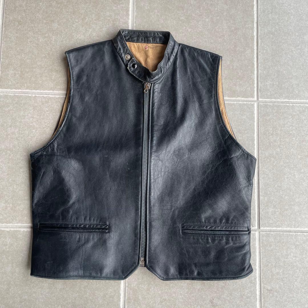 ユーロヴィンテージ　モーターサイクル　レザーベスト　2 ririジップ