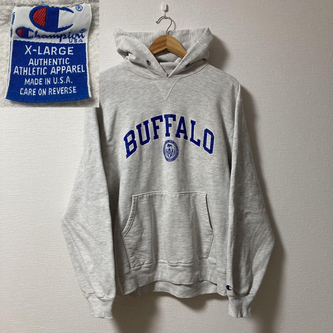 90s USA製 2段 チャンピオン カレッジ プリント スウェット パーカー