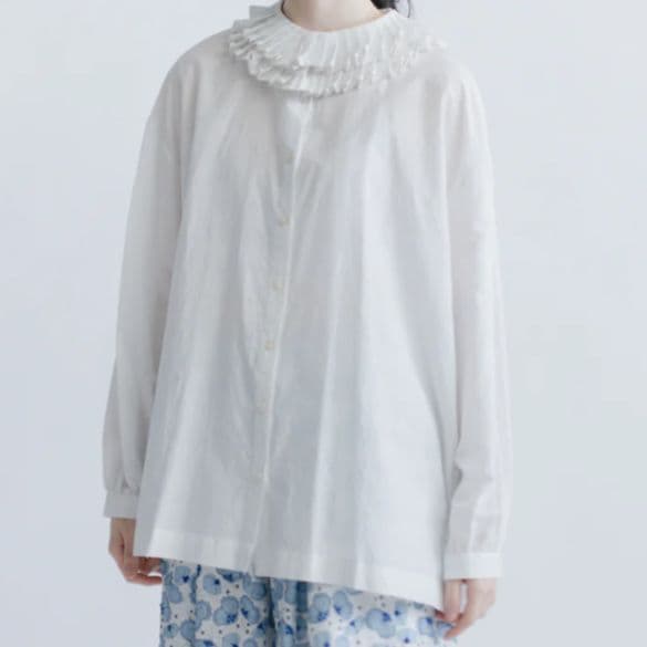 美品 ブノン BUNON フリルカラーブラウス 襟濃ブラウン