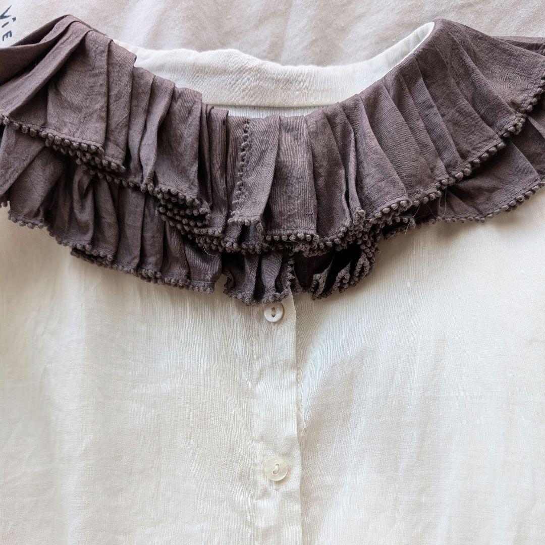 美品 ブノン BUNON フリルカラーブラウス 襟濃ブラウン