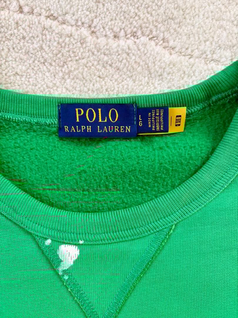 ポロラルフローレン　ペンキ加工　クルーネックスウェット グリーン LGサイズ